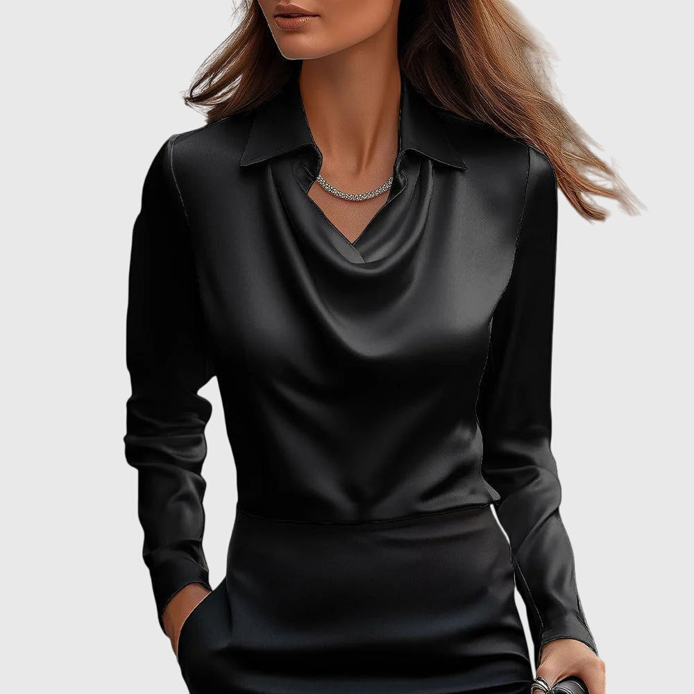Sylvie™ | Bluse mit luxuriösem Glanz und Faltenkragen