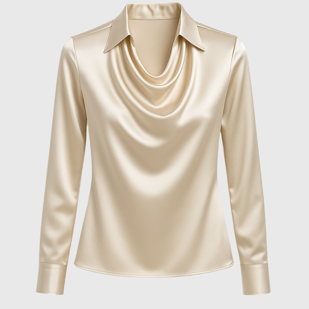 Sylvie™ | Bluse mit luxuriösem Glanz und Faltenkragen