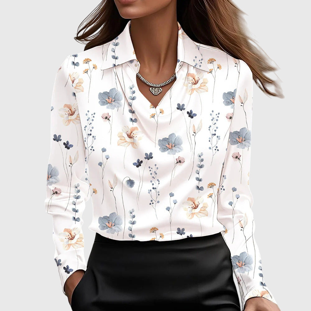 Sylvie™ | Bluse mit luxuriösem Glanz und Faltenkragen