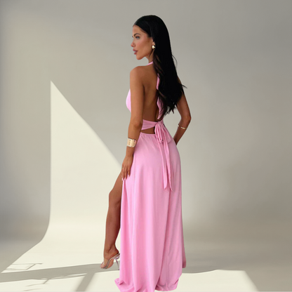 Elenor™ | Maxikleid mit Halterneck und hohem Schlitz